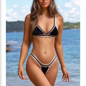 Black and White Crochet Bikini Set